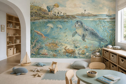 Underwater Scene Wallpaper Coastal Seascape Storybook Seaside Wall Mural