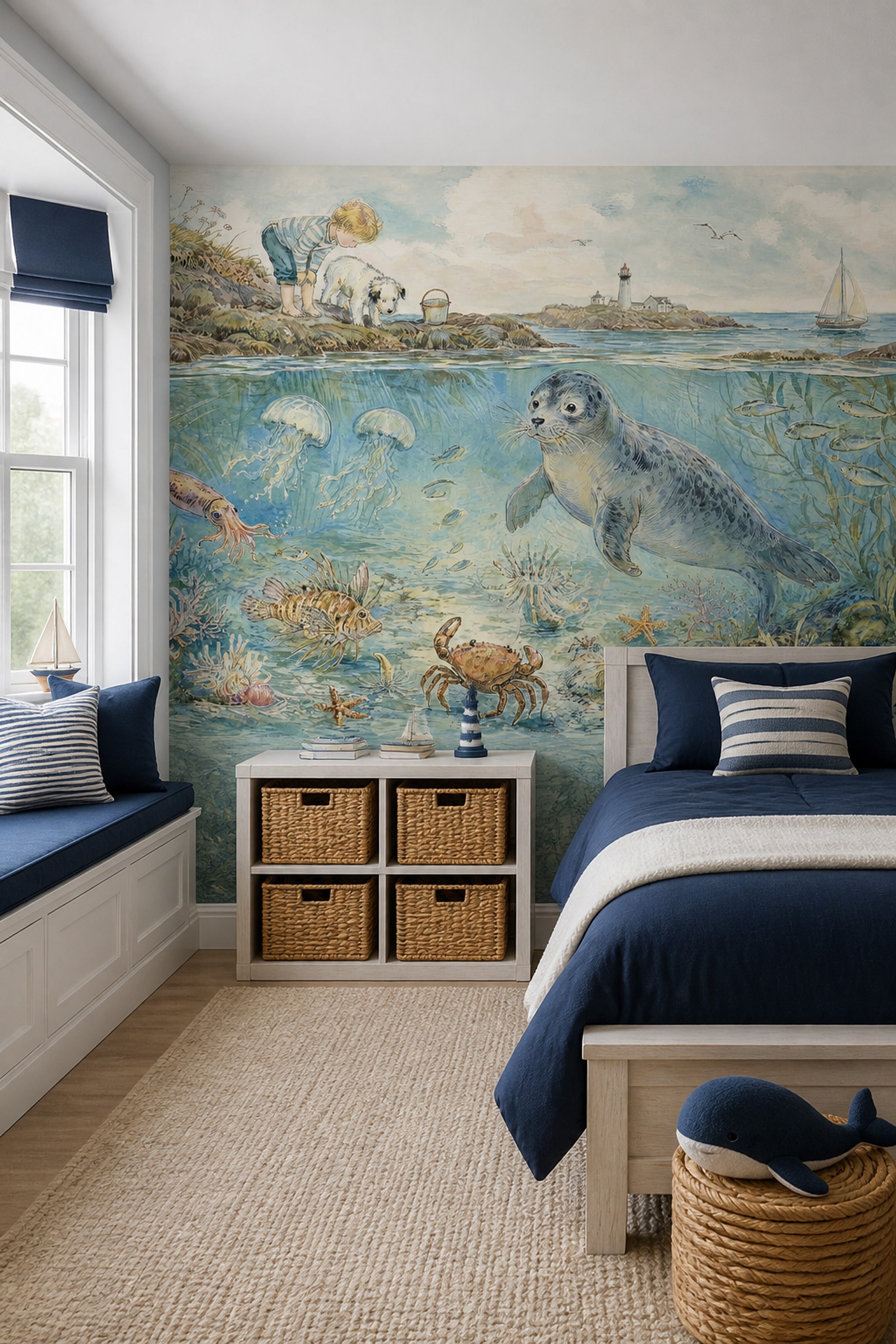 Underwater Scene Wallpaper Coastal Seascape Storybook Seaside Wall Mural