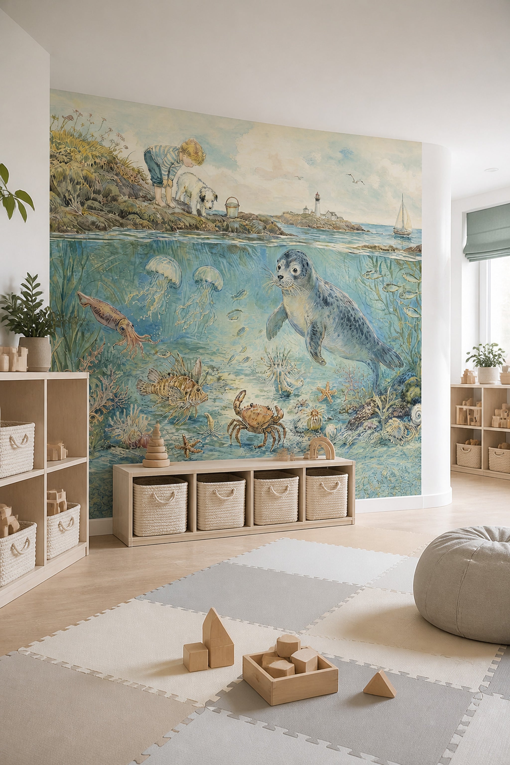 Underwater Scene Wallpaper Coastal Seascape Storybook Seaside Wall Mural
