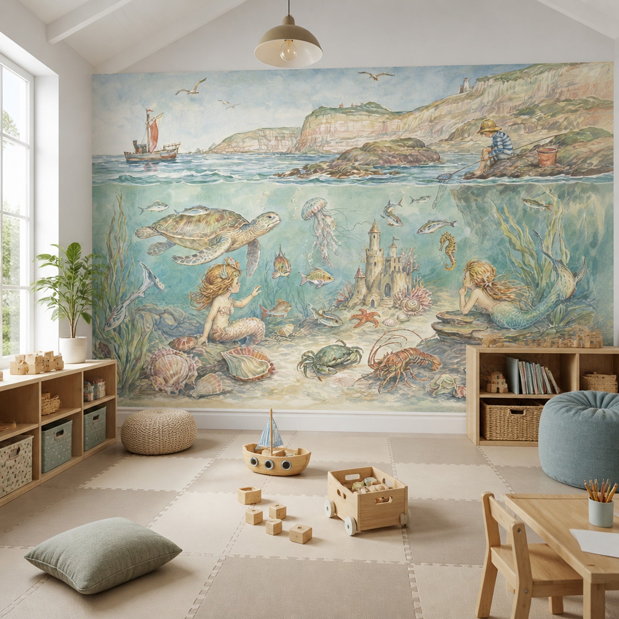 Mermaid Wallpaper Underwater Removable Coastal Wall Decor