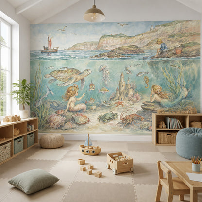 Mermaid Wallpaper Underwater Removable Coastal Wall Decor