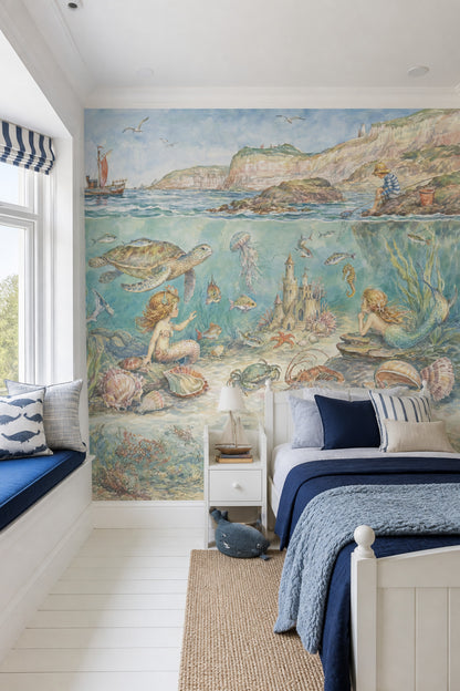 Mermaid Wallpaper Underwater Removable Coastal Wall Decor