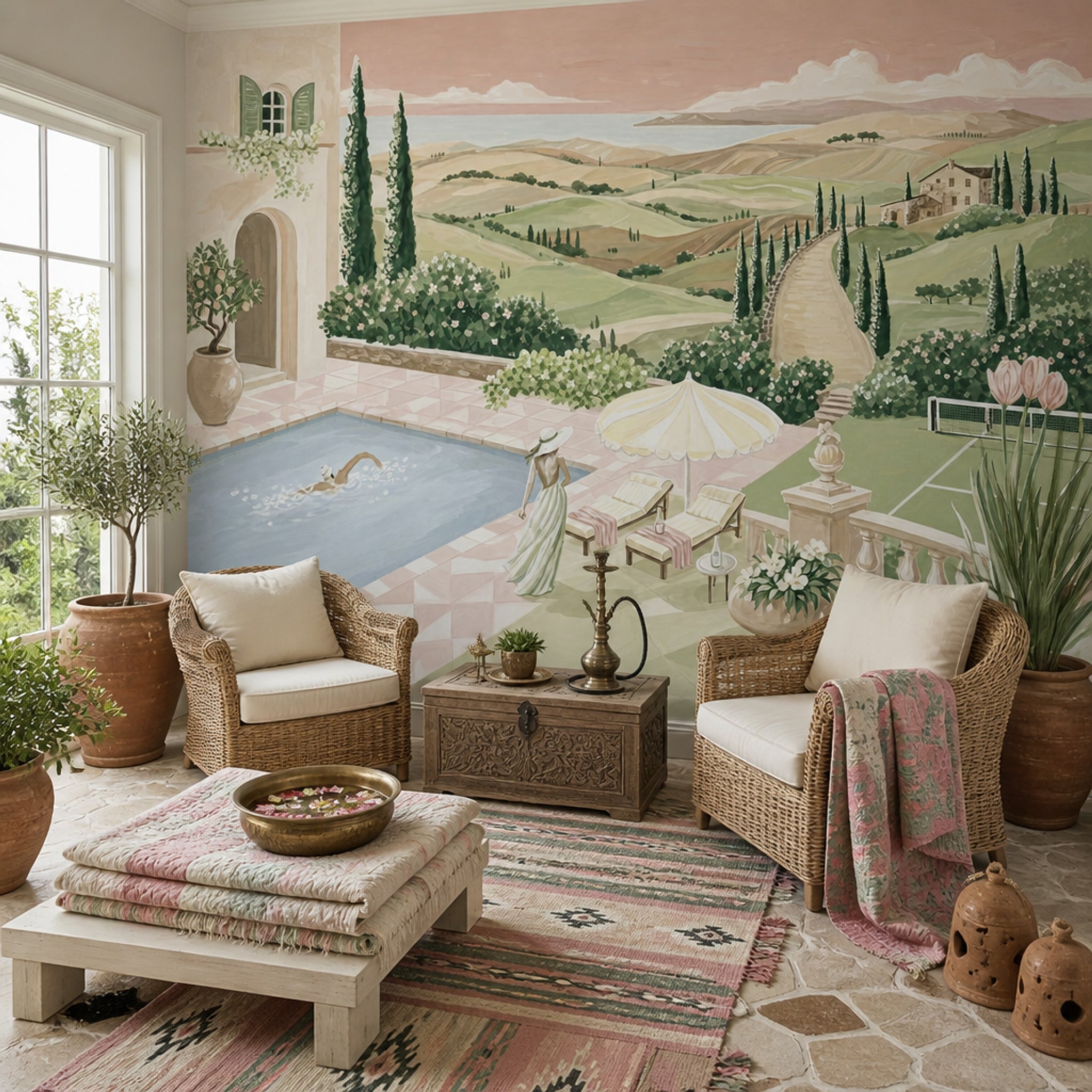 Tuscan Landscape Wallpaper Mediterranean Villa Rolling Hills Wall Mural