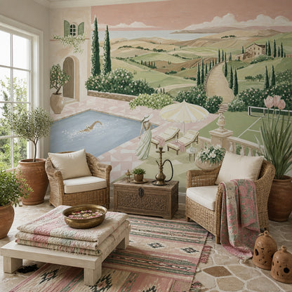 Tuscan Landscape Wallpaper Mediterranean Villa Rolling Hills Wall Mural