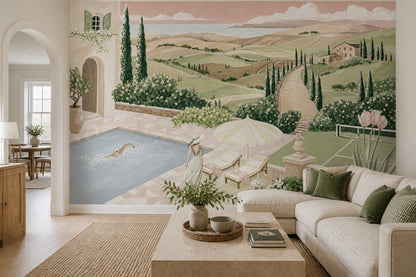 Tuscan Landscape Wallpaper Mediterranean Villa Rolling Hills Wall Mural