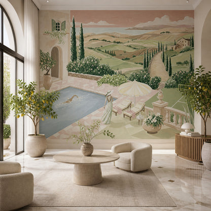 Tuscan Landscape Wallpaper Mediterranean Villa Rolling Hills Wall Mural