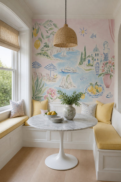 Mediterranean Wallpaper Coastal Removable Watercolor Wall Decor