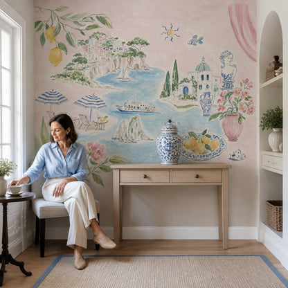 Mediterranean Wallpaper Coastal Removable Watercolor Wall Decor
