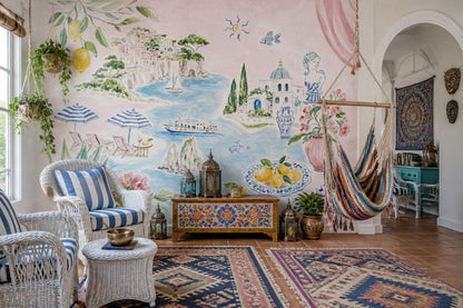 Mediterranean Wallpaper Coastal Removable Watercolor Wall Decor