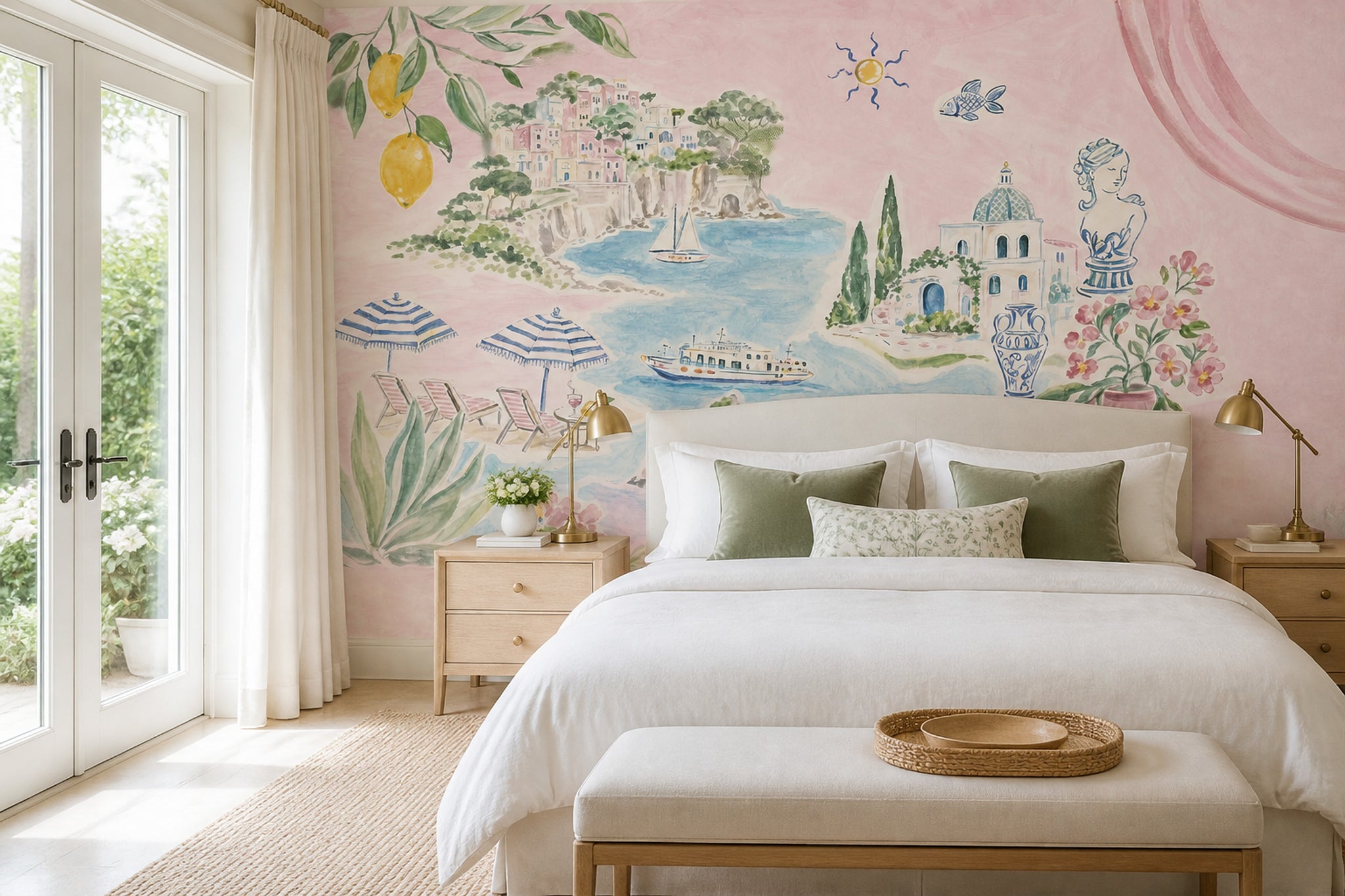 Mediterranean Wallpaper Coastal Removable Watercolor Wall Decor