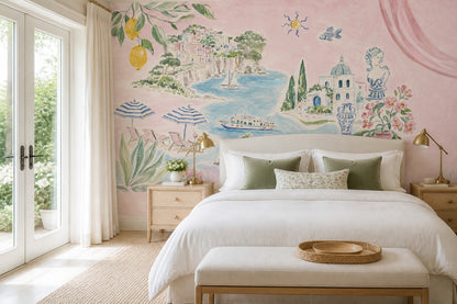 Mediterranean Wallpaper Coastal Removable Watercolor Wall Decor