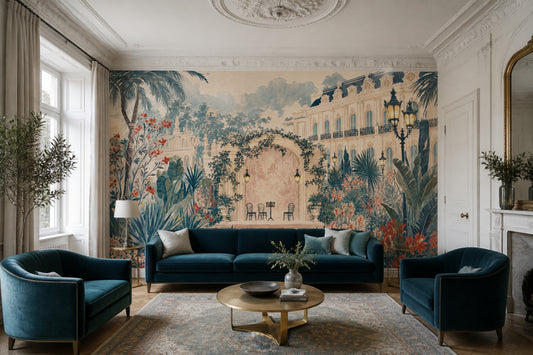 Vintage Tropical Wallpaper Palm Garden Palace Removable Wall Decor