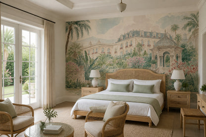 Muted Green Wallpaper Tropical Landscape Removable Palace Wall Decor