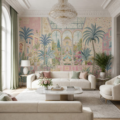 Tropical Garden Wallpaper Mediterranean Villa Removable Palm Trees Wall Decor
