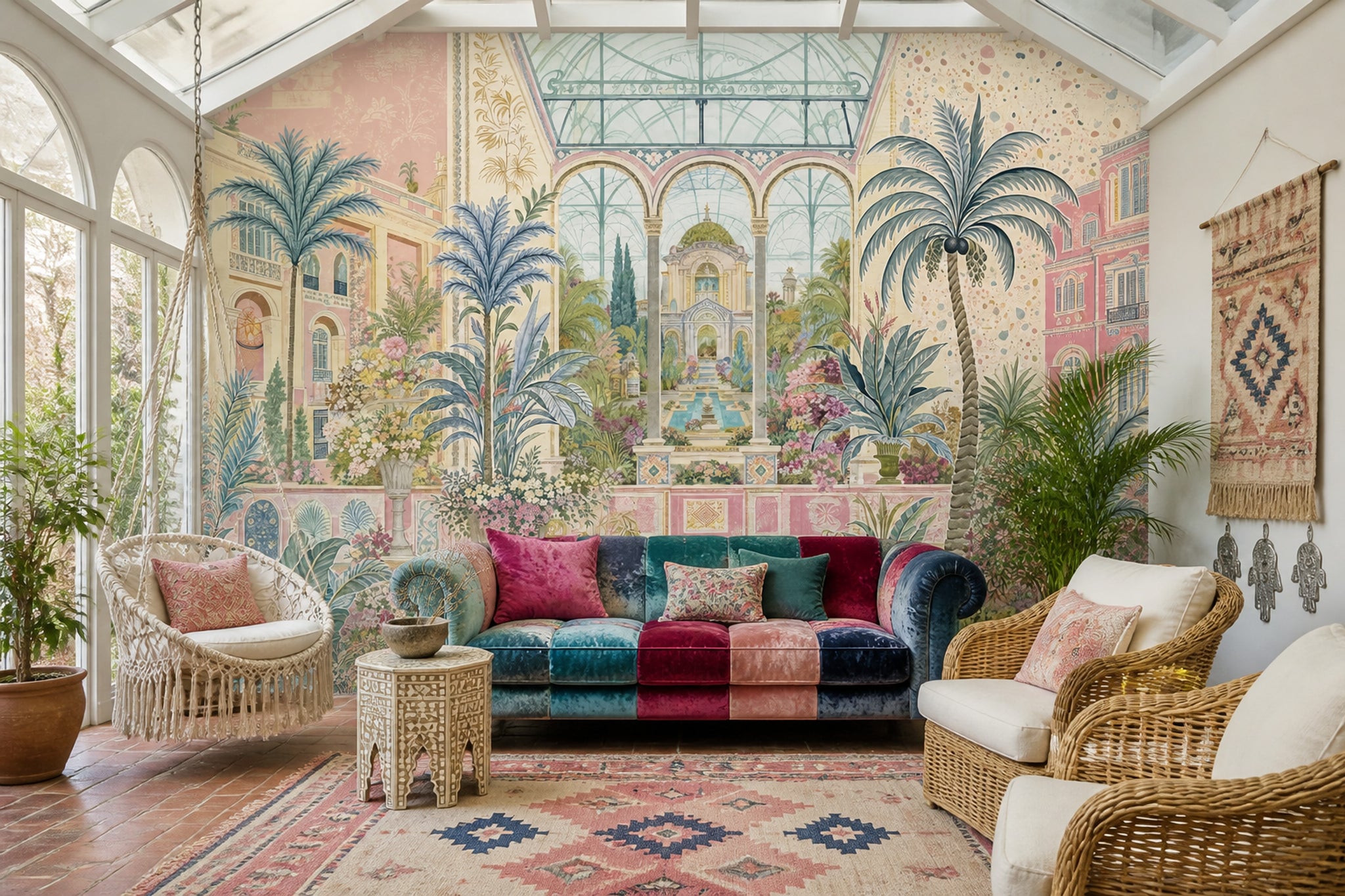 Tropical Garden Wallpaper Mediterranean Villa Removable Palm Trees Wall Decor
