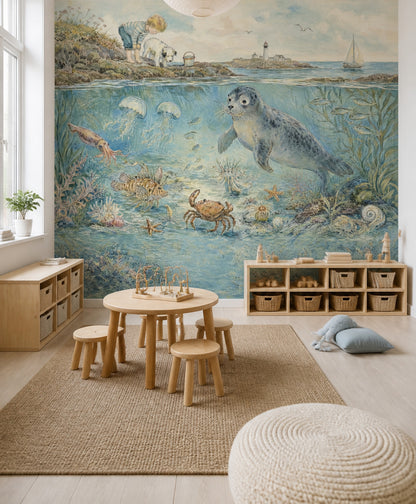 Underwater Scene Wallpaper Coastal Seascape Storybook Seaside Wall Mural