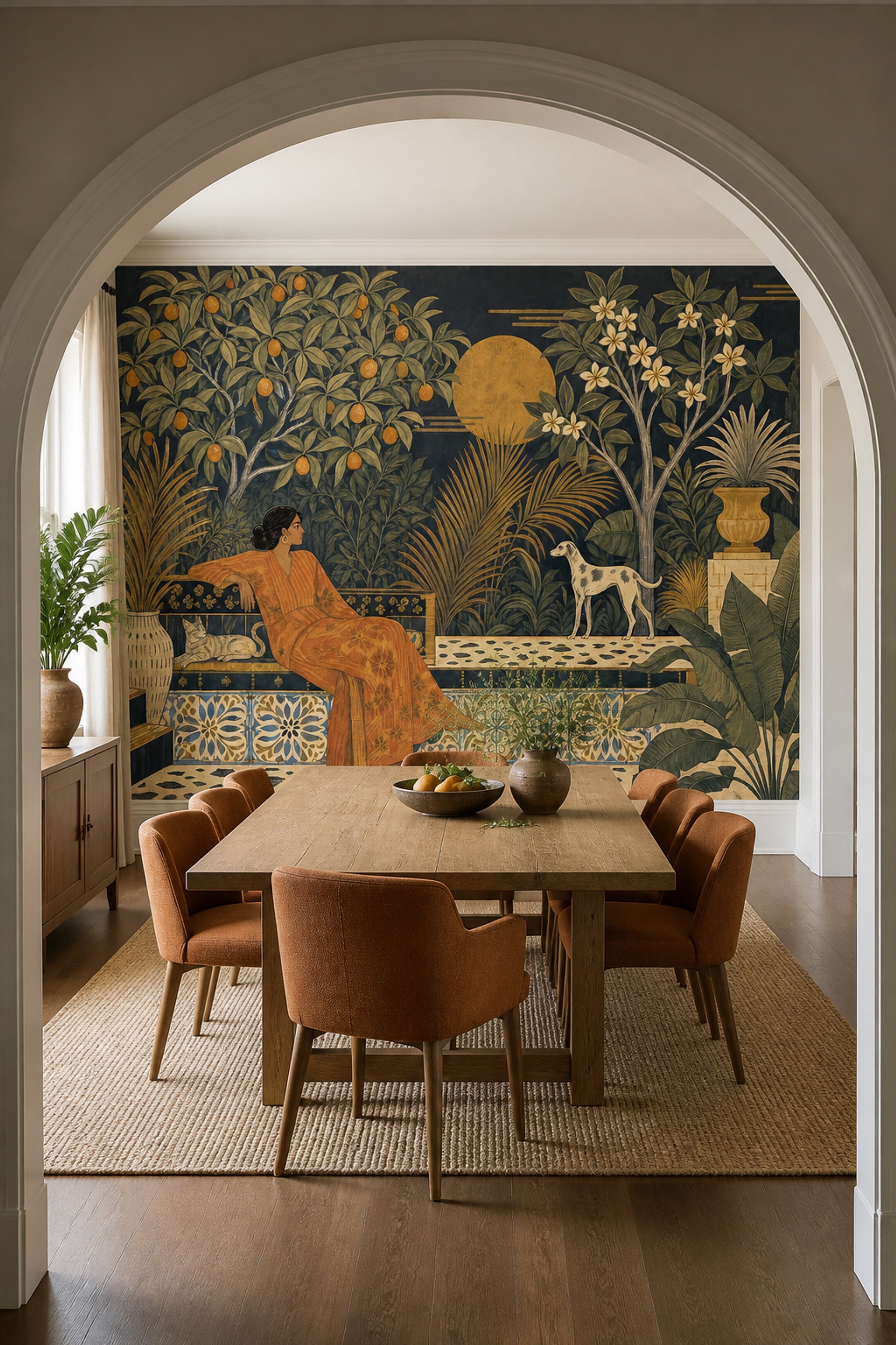 Dark Tropical Garden Wallpaper Vintage Mural Mediterranean Terrace Wall Mural