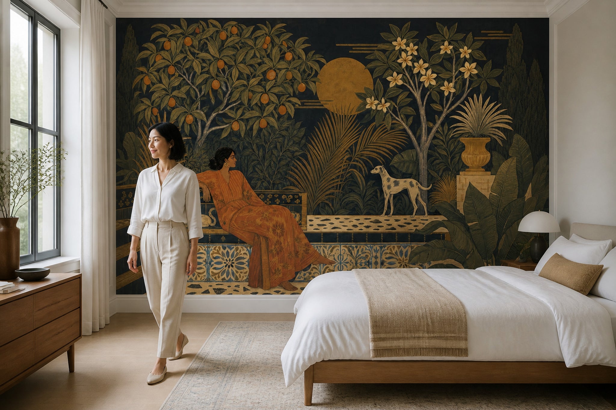 Dark Tropical Garden Wallpaper Vintage Mural Mediterranean Terrace Wall Mural