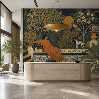 Dark Tropical Garden Wallpaper Vintage Mural Mediterranean Terrace Wall Mural