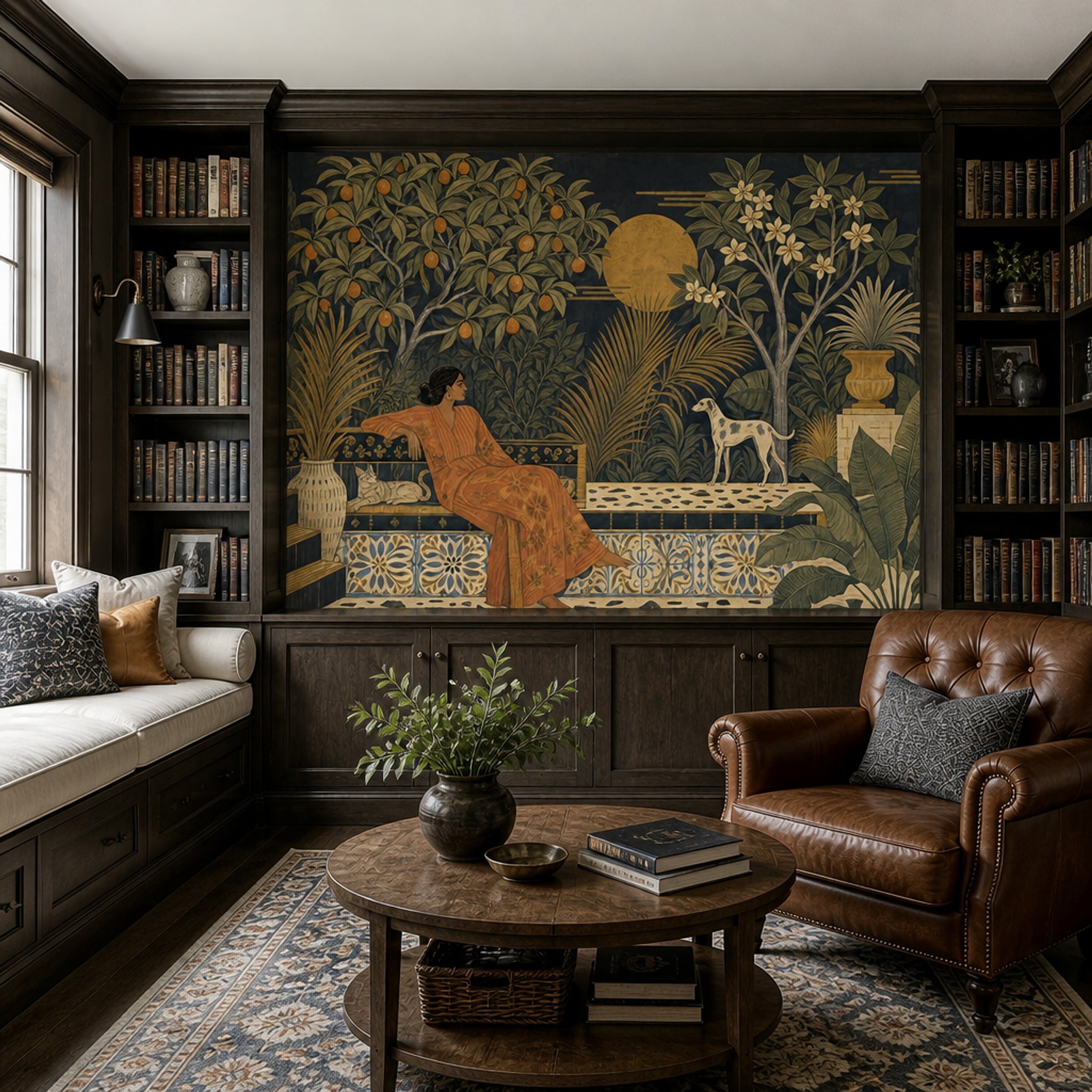 Dark Tropical Garden Wallpaper Vintage Mural Mediterranean Terrace Wall Mural