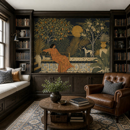 Dark Tropical Garden Wallpaper Vintage Mural Mediterranean Terrace Wall Mural