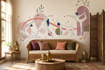 Yoga Wallpaper Line Art Removable Botanical Wall Decor