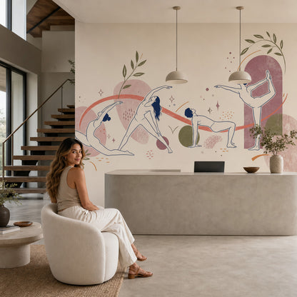 Yoga Wallpaper Line Art Removable Botanical Wall Decor