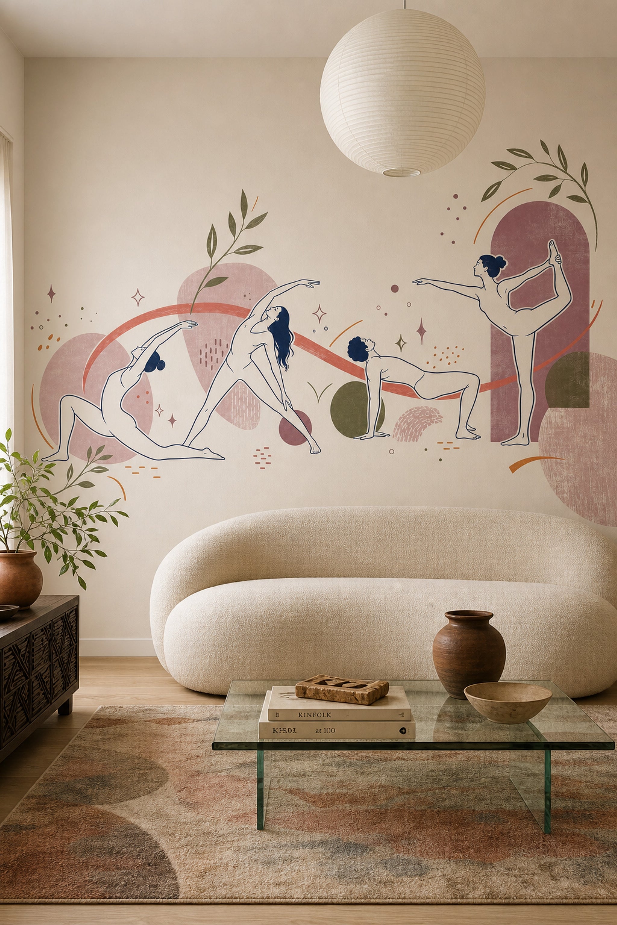 Yoga Wallpaper Line Art Removable Botanical Wall Decor