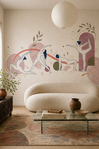 Yoga Wallpaper Line Art Removable Botanical Wall Decor