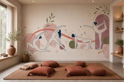 Yoga Wallpaper Line Art Removable Botanical Wall Decor