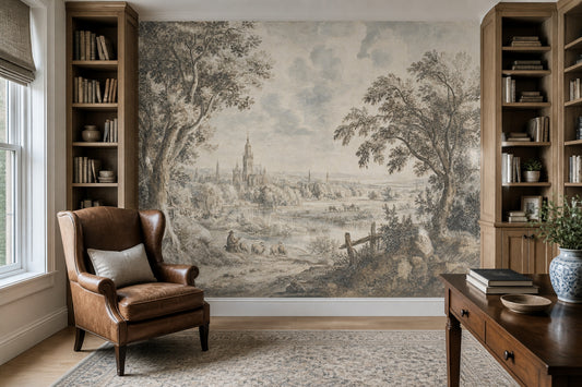 Pastoral Landscape Wallpaper Toile Vintage Removable Wall Decor