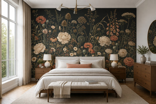 Dark Floral Wallpaper Botanical Vintage Removable Wall Decor