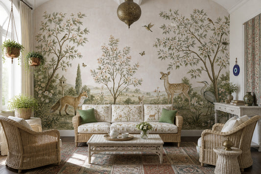 Muted Green Wallpaper Pastoral Removable Watercolor Wall Decor