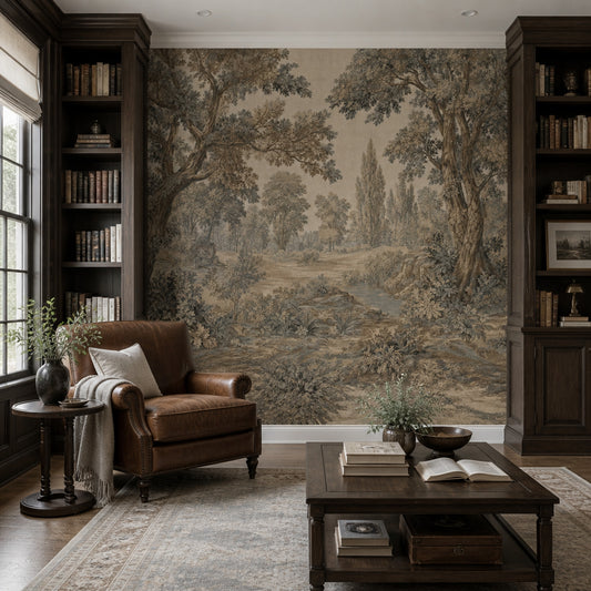 Woodland Landscape Wallpaper Vintage Toile Scenic Wallpaper Removable Wall Decor