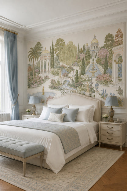 Bright Garden Wallpaper Italian Landscape Removable Classical Architecture Wall Decor