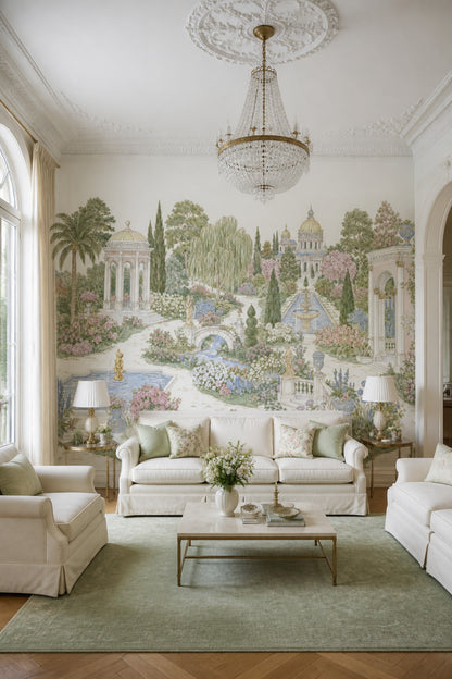 Bright Garden Wallpaper Italian Landscape Removable Classical Architecture Wall Decor