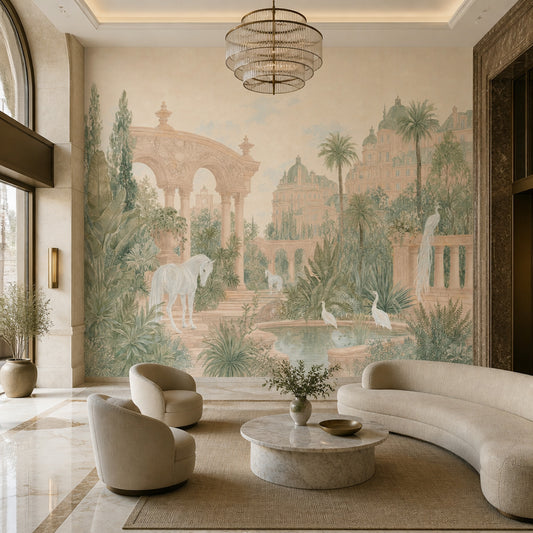 French Palace Wallpaper Scenic Garden Vintage Mural Removable Wall Decor