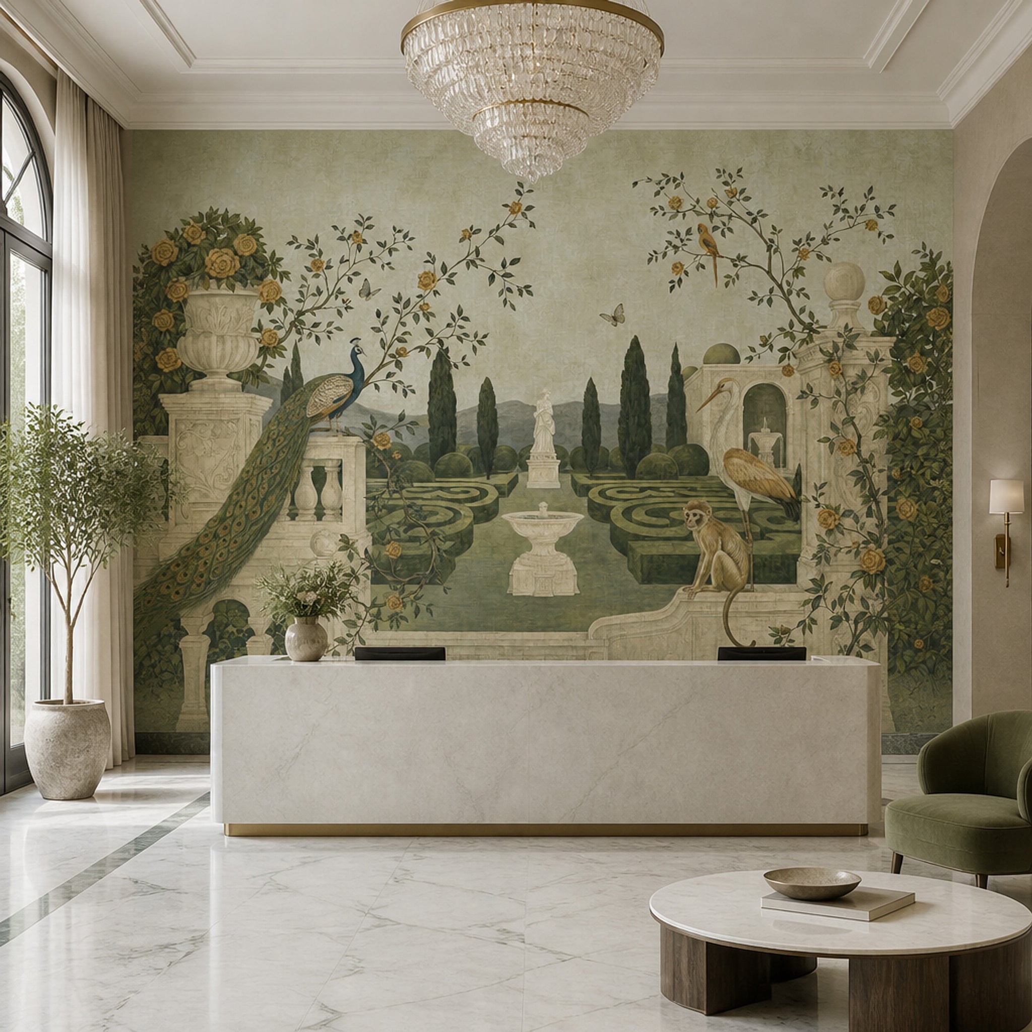 Vintage Garden Wallpaper Italian Villa Peacock Wall Mural