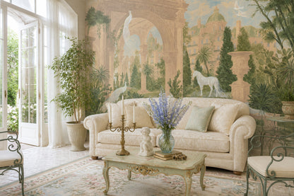 Classical Garden Wallpaper Italianate Architecture Removable Mediterranean Landscape Wall Decor