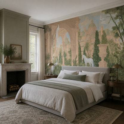 Classical Garden Wallpaper Italianate Architecture Removable Mediterranean Landscape Wall Decor