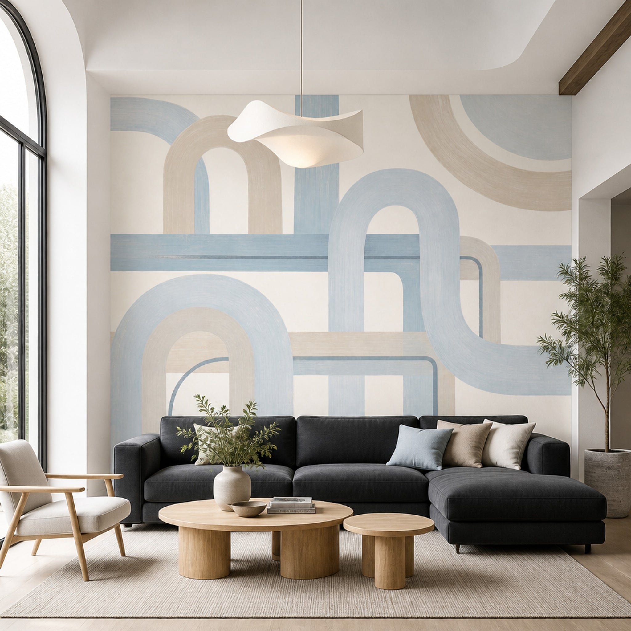 Geometric Wallpaper Arches Removable Pastel Blue Wall Decor