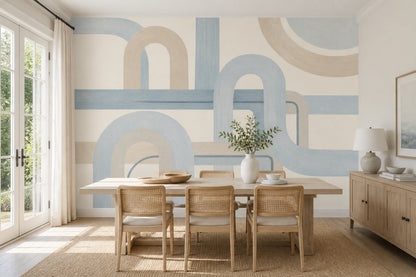 Geometric Wallpaper Arches Removable Pastel Blue Wall Decor