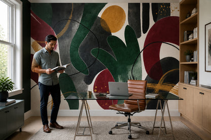 Abstract Wallpaper Dark Geometric Shapes Wall Mural
