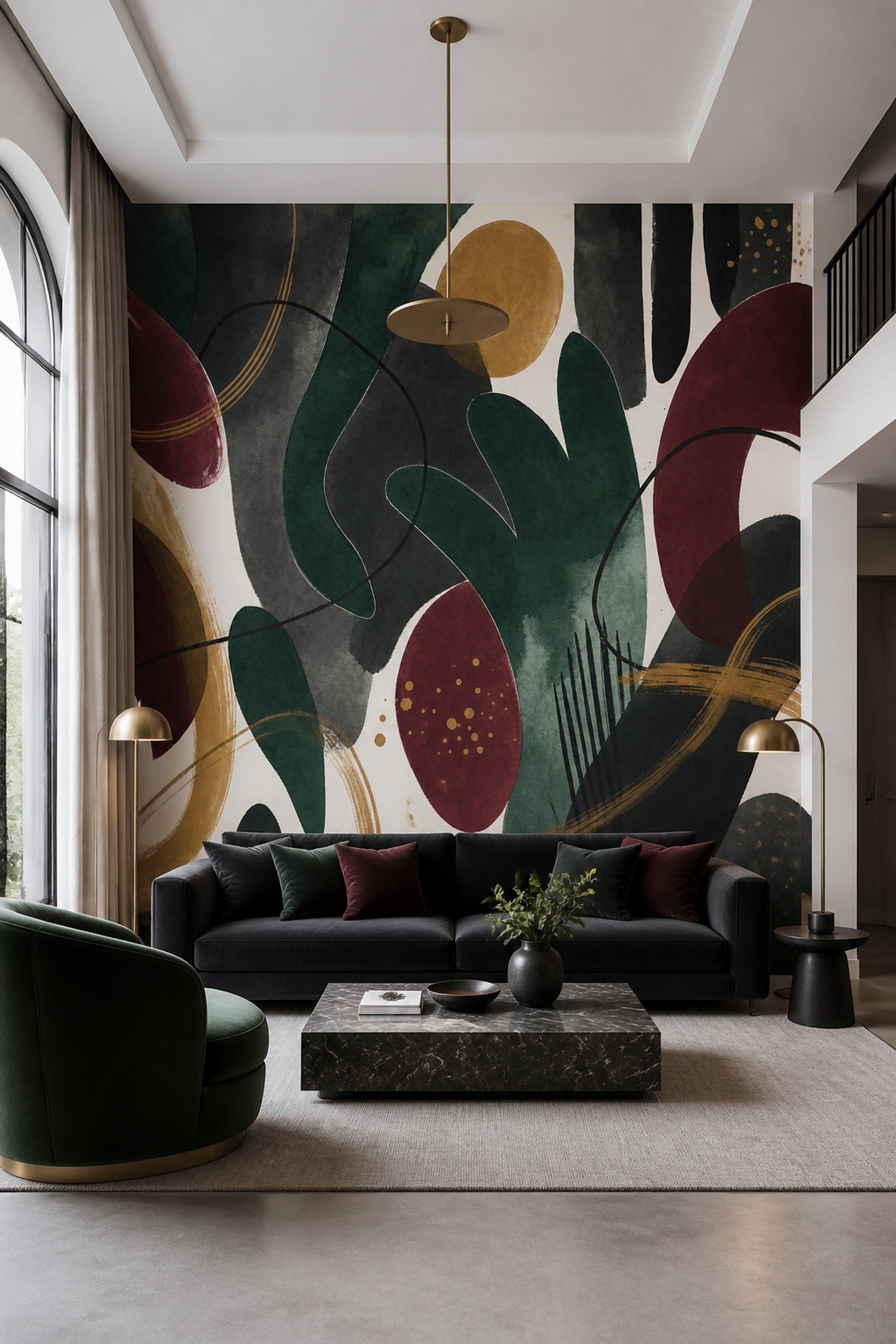 Abstract Wallpaper Dark Geometric Shapes Wall Mural