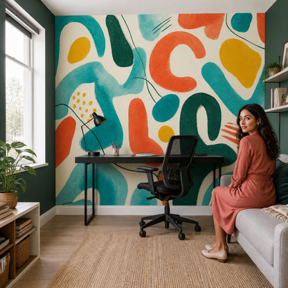 Abstract Wallpaper Teal Geometric Shapes Removable Wall Decor