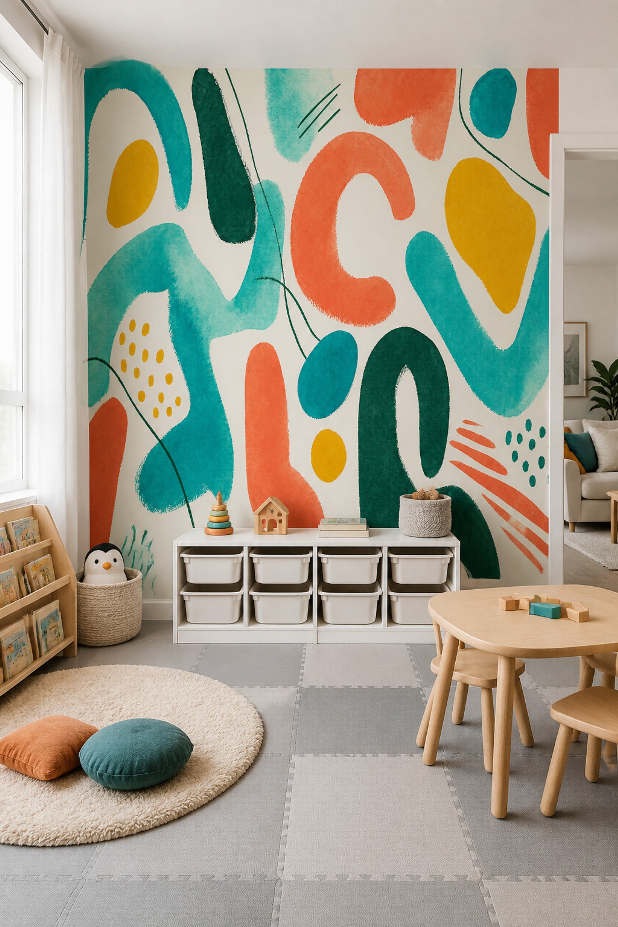 Abstract Wallpaper Teal Geometric Shapes Removable Wall Decor