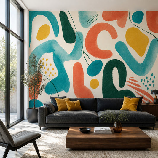 Abstract Wallpaper Teal Geometric Shapes Removable Wall Decor