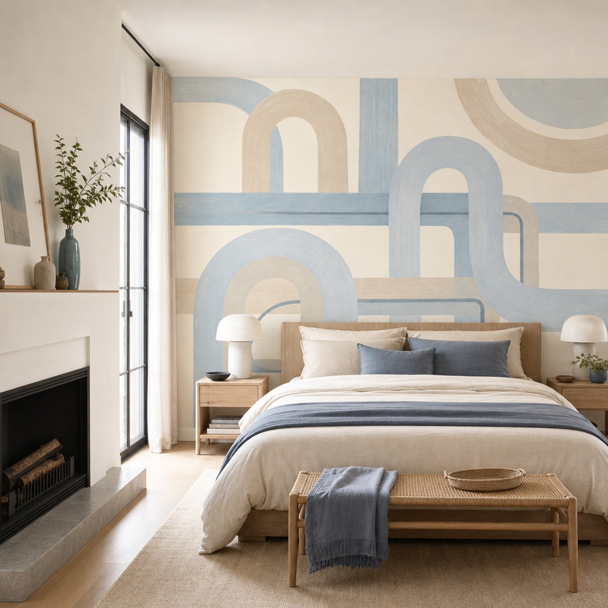 Geometric Wallpaper Arches Removable Pastel Blue Wall Decor