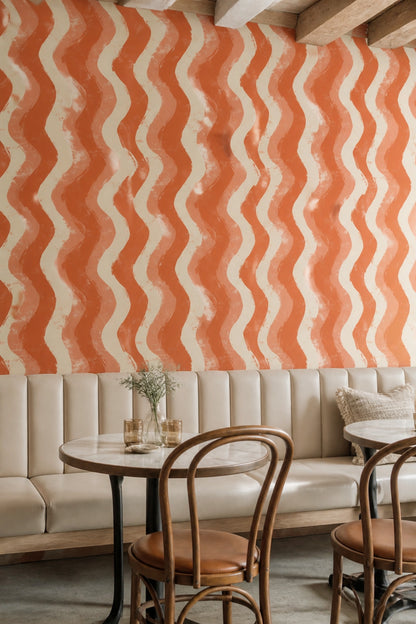 Abstract Wallpaper Wavy Stripes Removable Terracotta Wall Double Roll