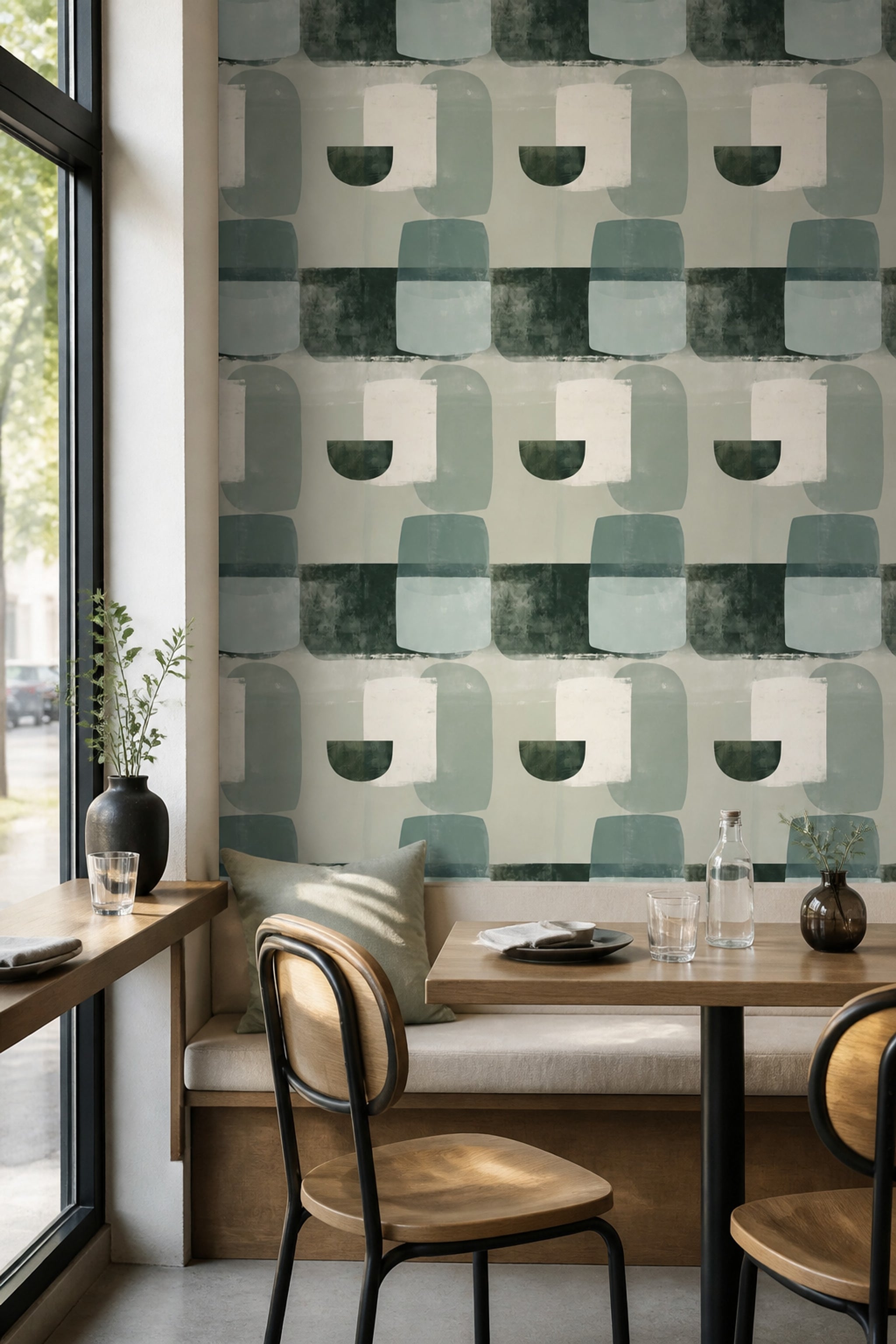 Sage Green Wallpaper Abstract Geometric Decorative Mural